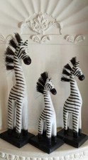 Zebra's Fair Trade Hand Carved Wooden Set Of 3 Lovely Sculptures Ornaments.