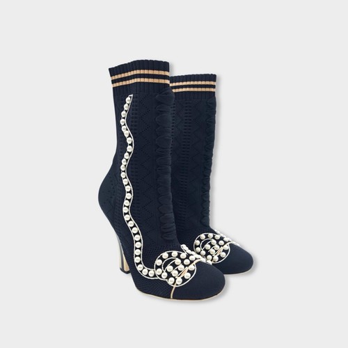 Fendi black fabric boots with - fendi,