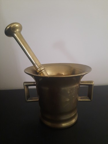 Brass pestle and mortar - and, set
