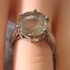 Thai sterling silver 925 Large Smoky Quartz Citrine Solitaire Ring Crown Set