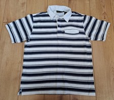 Timberland 100% Cotton Blue & White Striped Polo Short Sleeve Rugby Shirt - M