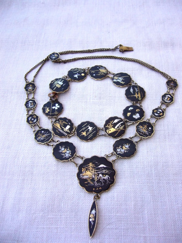 Japanese shakudo necklace - shakudo, and