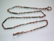 Stunning 1890 Solid 9ct Rose & White Gold Tabbed Albert / Fancy Link Chain 6.7g