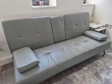 Yaheetech Click Clack Sofa Bed Faux Leather 3 Seater Sofa Couch Dark Gray.