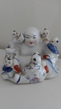 Vintage Antique Large Chinese Laughing Buddha With Five Children Fertility 5”x6”