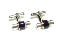 VINTAGE Hallmarked CW Sellors Ltd Silver 925 & Purple Amethyst Bar CUFFLINKS 6.3