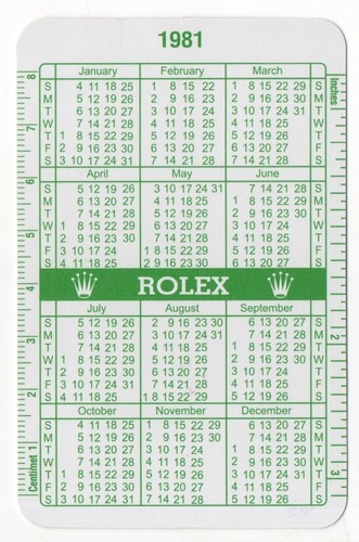 Rolex 1981 1982 green calendar - 1982,