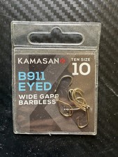 KAMASAN B911 EYED WIDE GAPE BARBLESS HOOKS. ALL SIZES FREE P&P. RRP £1.90