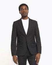 River Island Mens Suit Jacket Black Twill Big & Tall Single Breasted Top