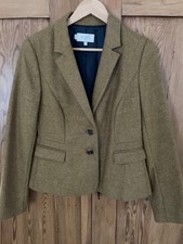 Hobbs Jacket ~ Women's Size 14~ Saffron Yellow Hackness 100% Wool Tweed Blazer 