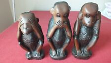3 HAND CARVED WOOD MONKEYS -