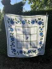 Vintage linen Blue Roses