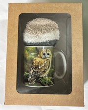 Tawny Owl Ceramic Mug & Fluffy striped socks gift box set