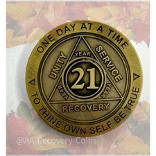21 Year Alcoholics Anonymous Medallion Bronze Plated AA Sobriety Chip Coin