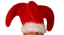 Jester Hat - for Halloween Party Fancy Dress - 3 Pointed Fur Trim/Bell - Red