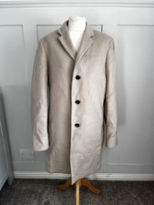 REISS Men’s Wool Blend Long Coat – Camel Beige – Size XL