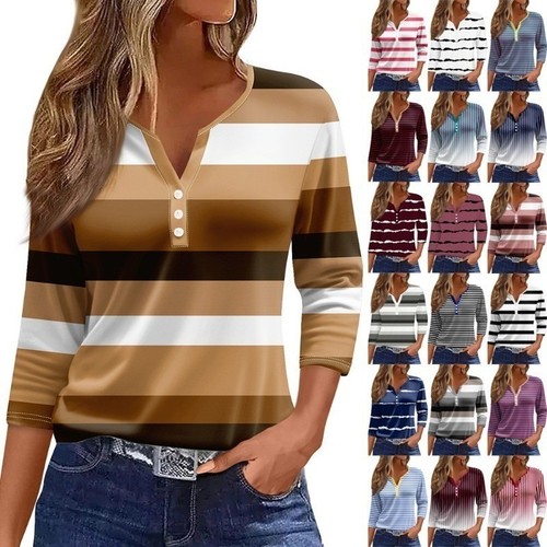 Ladies tops button neck - v,