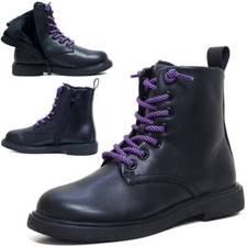 Girls Army Boots Zip Up School