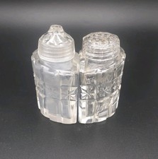 Vinegar And Pepper Shaker Crystal Czechoslovakia Bohemian Glass triangle shape