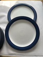 2 DENBY BOSTON  DINNER PLATES 10.5 INCHES BLUE RIM