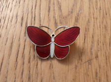 Norway  Sterling Silver Red Enamel small Butterfly Brooch Aksel Holmsen andersen