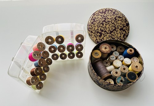 Vtg wooden spools - wooden, silk