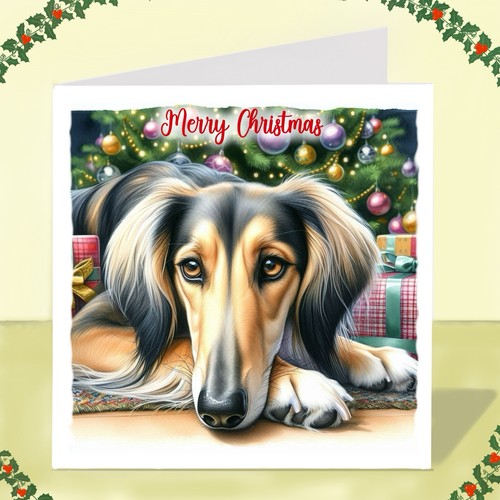 Saluki dog christmas card - dog,