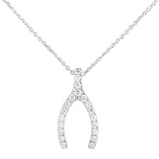 9ct White Gold Jewelco London Diamond Horseshoe Wishbone Charm Necklace 18"