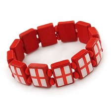 Red Wooden England Flag Stretch Icon Bracelet - up to 20cm L