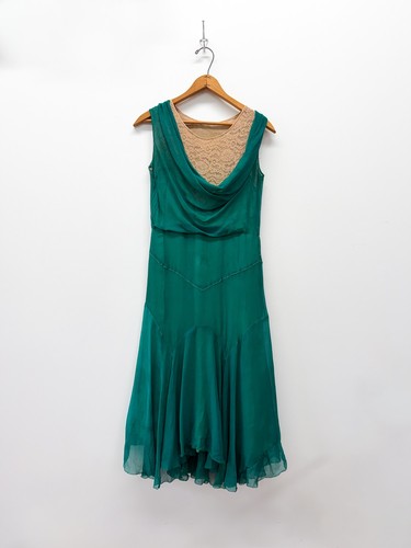 1920s teal rose lace silk - 1920s,