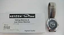 Reizen Braille Watch Chrome Expansion Band Black Dial White Numbers