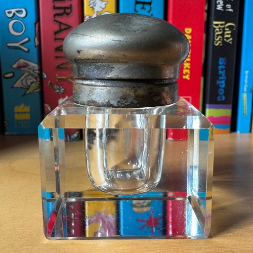Vintage glass inkwell clear - glass,