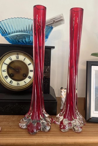 Pair vintage ruby red clear - vintage,
