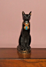 Egyptian black cat ornament with jewelled necklace signed letter A