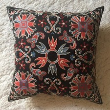 Fine Suzani Chainstitch on Silk/ Cotton Hand Woven Fabric 48 x 48 cm w/ Down Pad