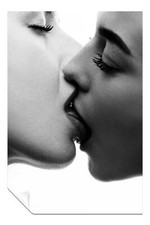 Black & White Two Woman Sensual Kiss Artistic Poster Wall Art Home Decor