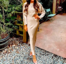 Asos Design Oyster Satin Batwing Dress Long Sleeve Maxi High Neck Modest