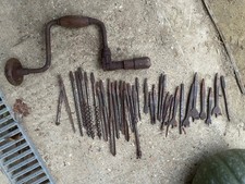Joblot Of 30 Vtg Wood Auger Drill Bits And 2 Braces Hand Drills for restoration.