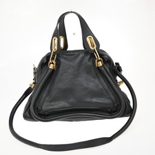 CHLOE Logo Paraty 2Way Shoulder Hand Bag Leather Black Gold Italy 31FC132