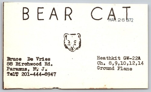 1972 bear cat - qsl, card