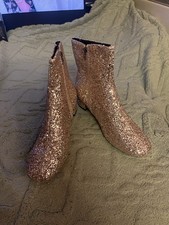 Ladies Golden Glitter Ankle Boots Zip Fastening Size 7