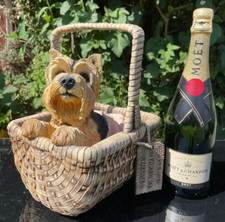 Large Yorkshire Terrier Dog in basket ornament Leonardo Collection 2002 28cm 3kg