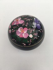 Paper Mache Pot With Flower Inside Black with Floral Paint Pattern