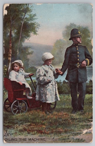 Postcard antique car police - antique,