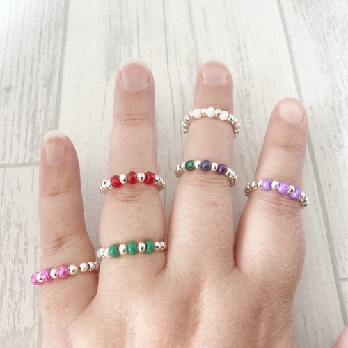Czech bead ring stretch - ring, silver