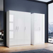High Gloss 2/3 Door White Mirrored Wardrobe Hanging Rail Bedroom Furniture Set