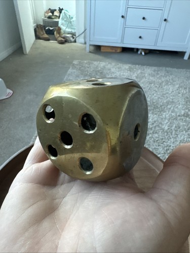 Large brass dice paperweight - brass,