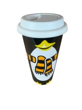 Costa Coffee Ceramic Travel Cup Mug To go Silicon Lid (Penguin Design)