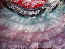 White Lace over Gathered Organza Ribbon-choose Pink, White, Black, Hot Pink,Blue