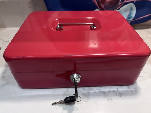 Lockable tin deed cash - tin, red